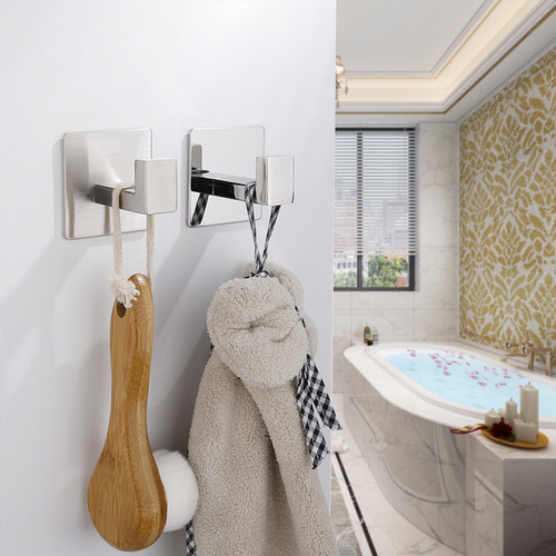 Square metal bathroom entrance coat hook, door hook, no punching, 304 stainless steel hook, single coat hook