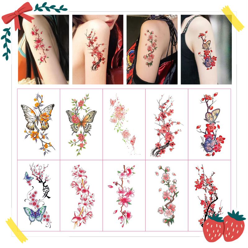Colorful Butterfly Tattoo Stickers for Women, Waterproof, Long-Lasting, Simulated Semi-Permanent, High-End Sexy Scar-Covering Flower Arm Clavicle Pattern