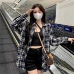 幂式穿搭格子衬衫女春秋韩系慵懒风复古宽松开长袖衬衣上衣衫外套