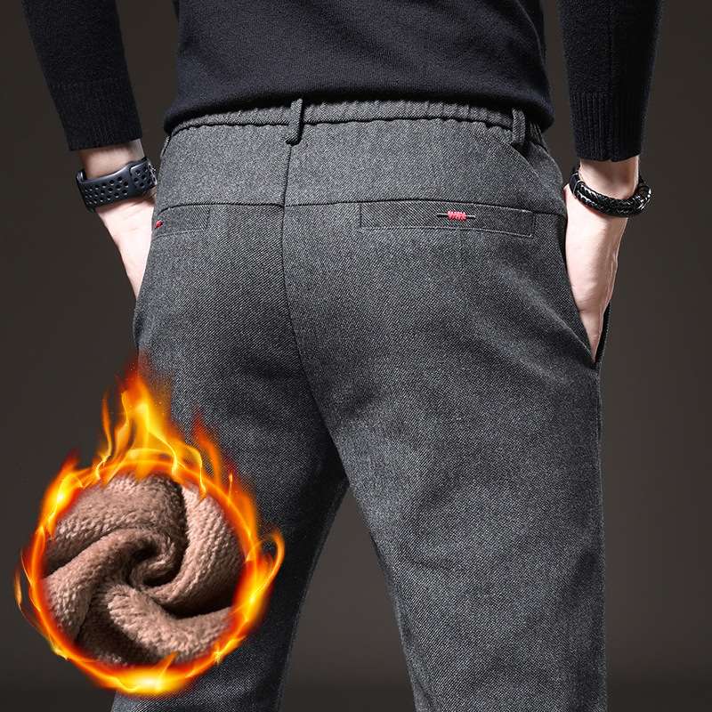 Pantalones de primavera y otoño pantalones de traje casuales de lino slim fit para hombres Pantalones rectos de negocios de hombres pantalones forrados de lana simples piernas rectas resistentes al desgaste