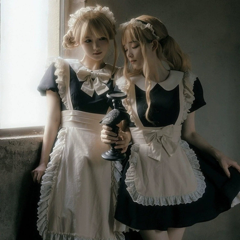 Платье Lolita OP классическое — короткая и длинная юбка, банты и кружевные отделки