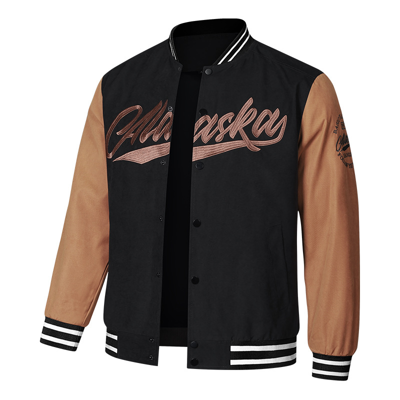 Herren Baseballjacke Bestickt Lockere Passform Colorblocking_voghion.com
