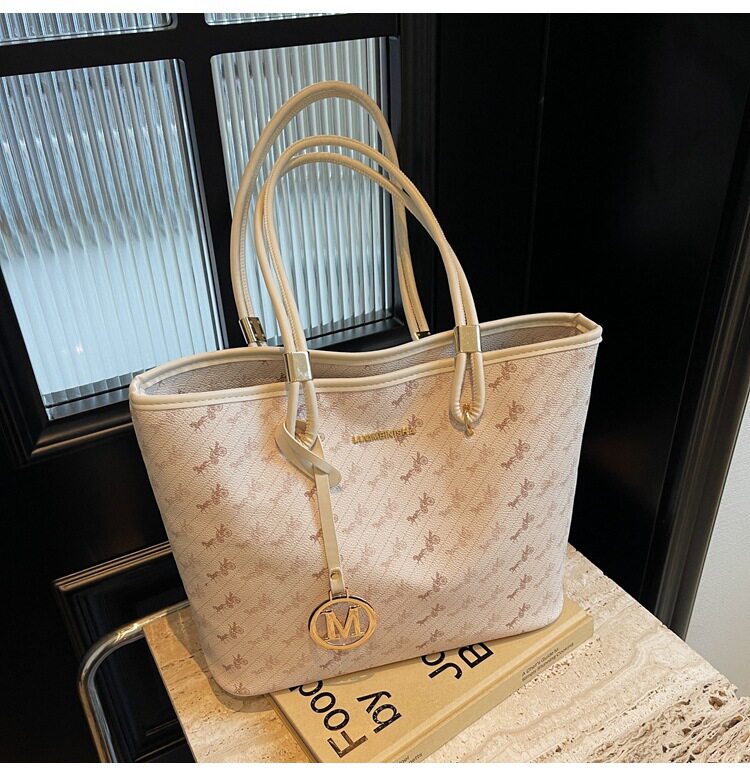 Túi tote nữ cỡ lớn đeo vai đa năng phong cách thanh lịch — Màu hồng, Màu trắng be, Màu xanh lam nhạt, Màu xanh đậm chi tiết 14