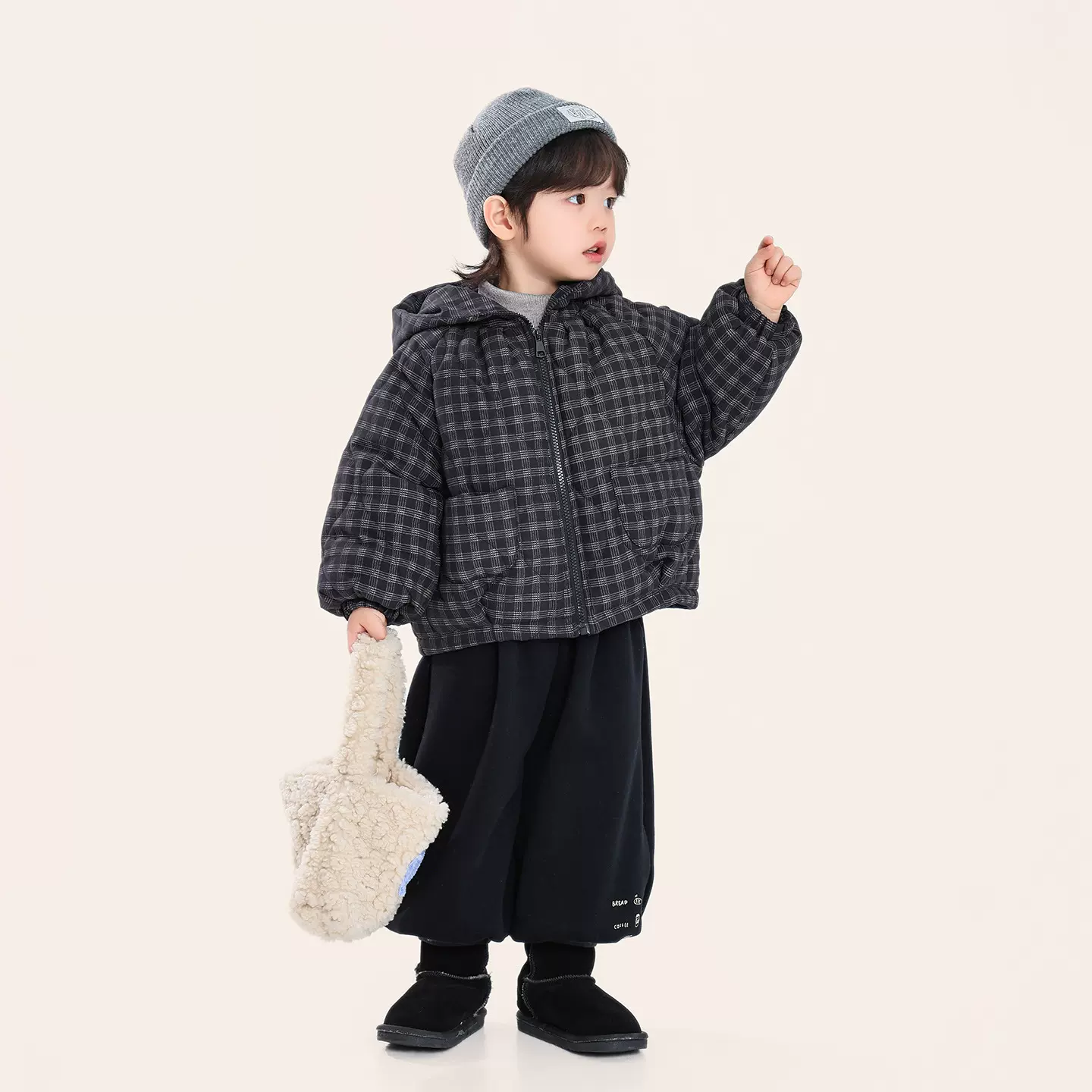 畅果童装男童棉衣冬装新款儿童复古连帽棉服中小童绗棉棉袄外套