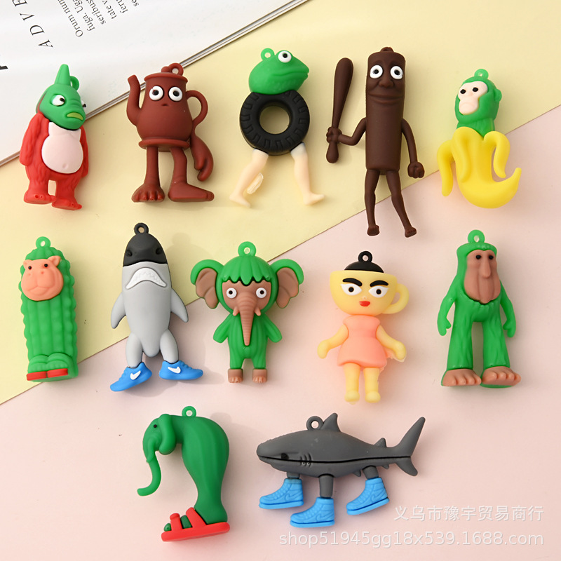 Cross-Border Popular Shan Hai Jing Keychain Shark Wooden Stick Man Keychain Doll Foreign Shan Hai Jing Blind Box Pendant