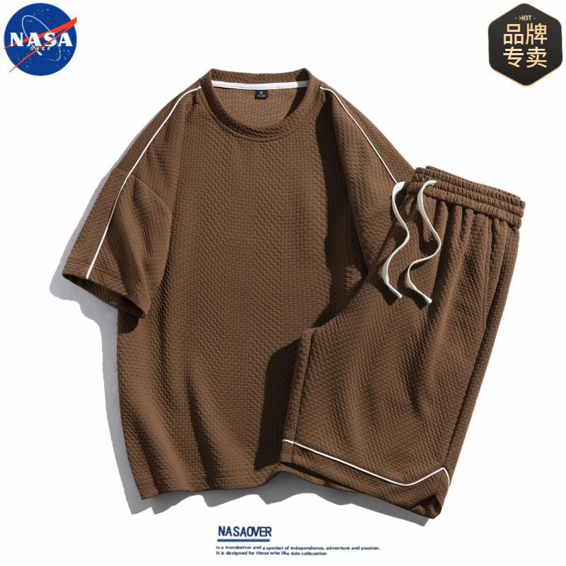NASA Brand Joint Summer 2025 New Short-sleeved T-shirt suit Fashion Brand Couple Simple Casual Two-piece Set