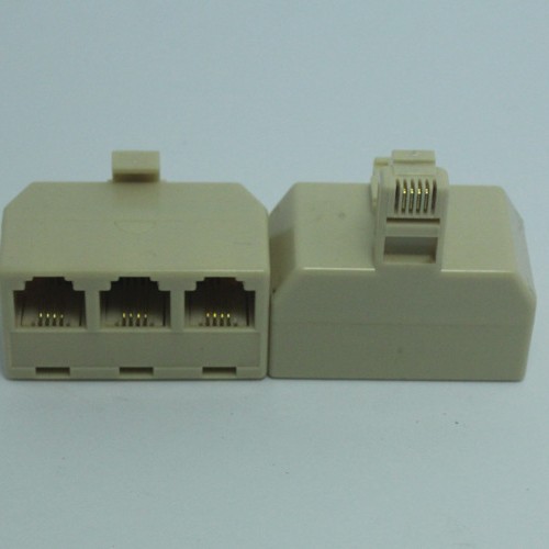 专业生产厂家 电话机转接头 三孔牛角6P4C，一转三6P4C 一公转三