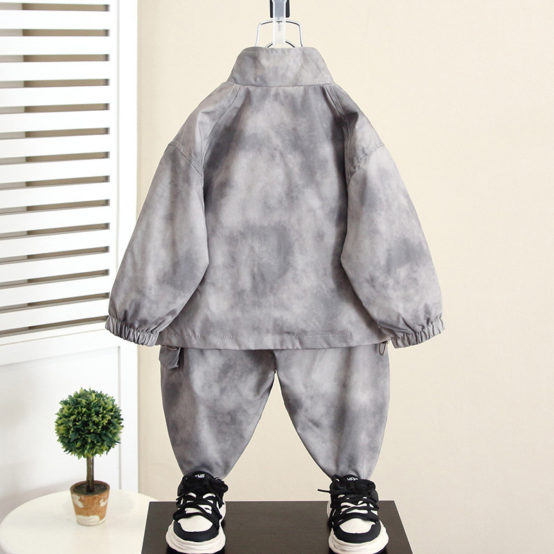 6060 Traje de otoño para niños Estilo occidental Primavera y otoño Chaqueta de viento sucio de dos piezas 2024 Nuevo bebé guapo