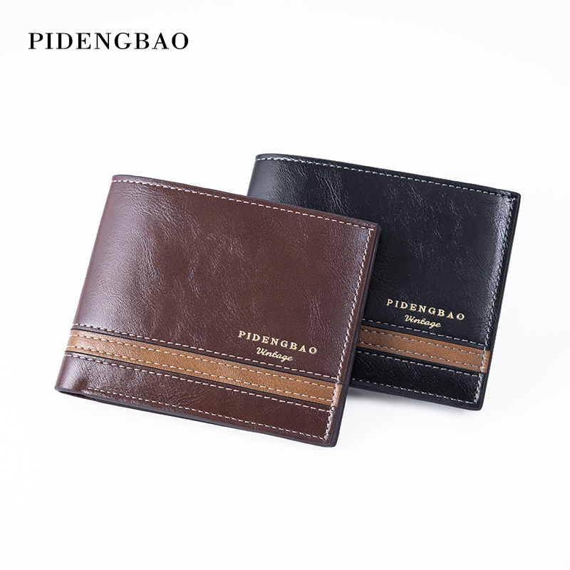 Comercio exterior europeo y americano retro nuevo hombre bolso corto dos plegados pu cera de aceite cartera bolsa de cambio bolso hombre mayorista