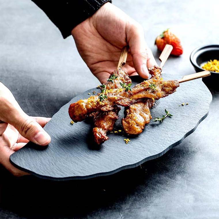 Japonés ins pizarra natural placa Placa de pizarra Placa de sushi Placa de piedra negra Placa de forma de hoja