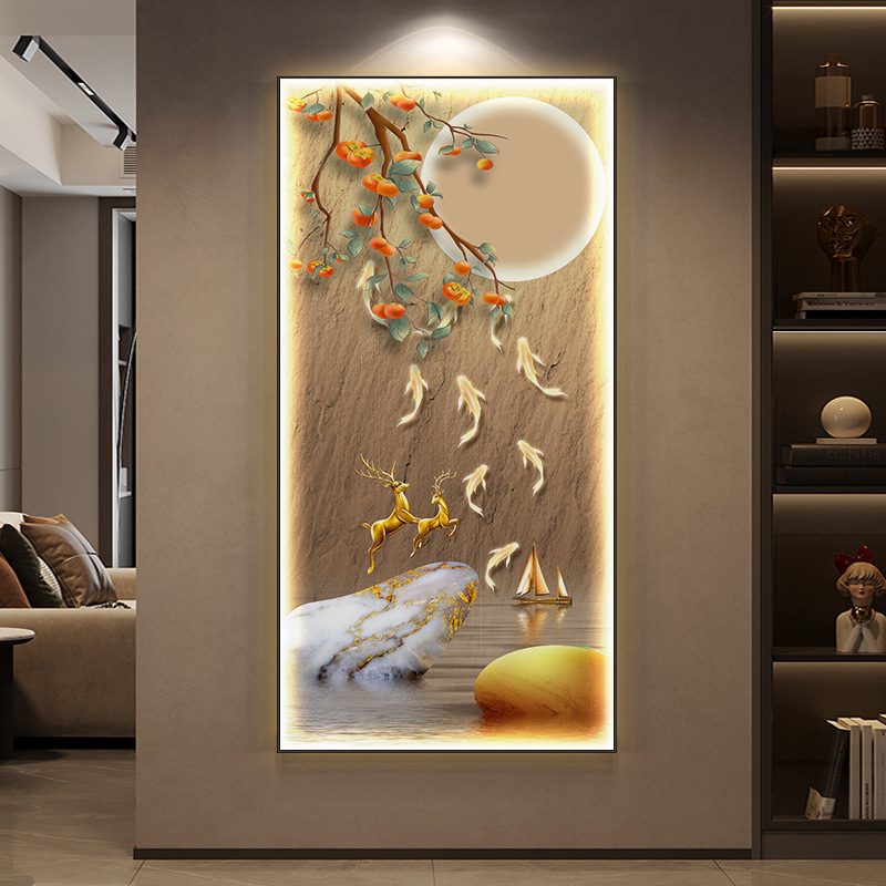 すべてがうまくいく、九魚図、玄関装飾画、廊下通路吊り絵、柿絵、玄関正面ドア壁画|undefined