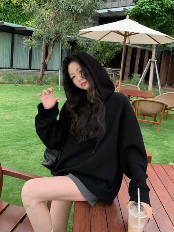玫粉色连帽慵懒风松弛感宽松卫衣女春秋休闲减龄显瘦百搭美式上衣|undefined