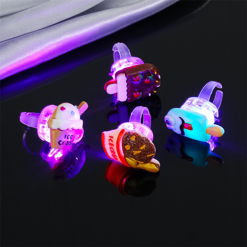 Cross-border Cute Cake Luminous Ring Creative Cartoon Children's Toy Ring Adjustable Index Finger Ring display picture 2