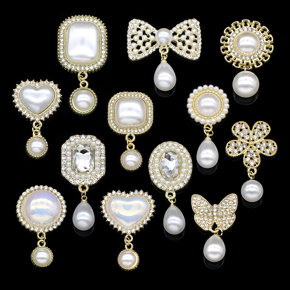 巴洛克镶钻方形椭圆形花朵珍珠带吊坠手机壳洞洞鞋DIY合金配饰