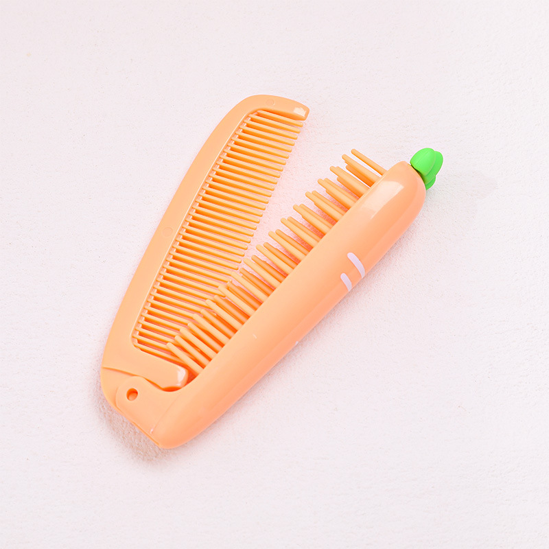 Pequeña niña estudiante cabello largo portátil recto doble uso peine de niños lindos peines plegables de zanahoria nuevo