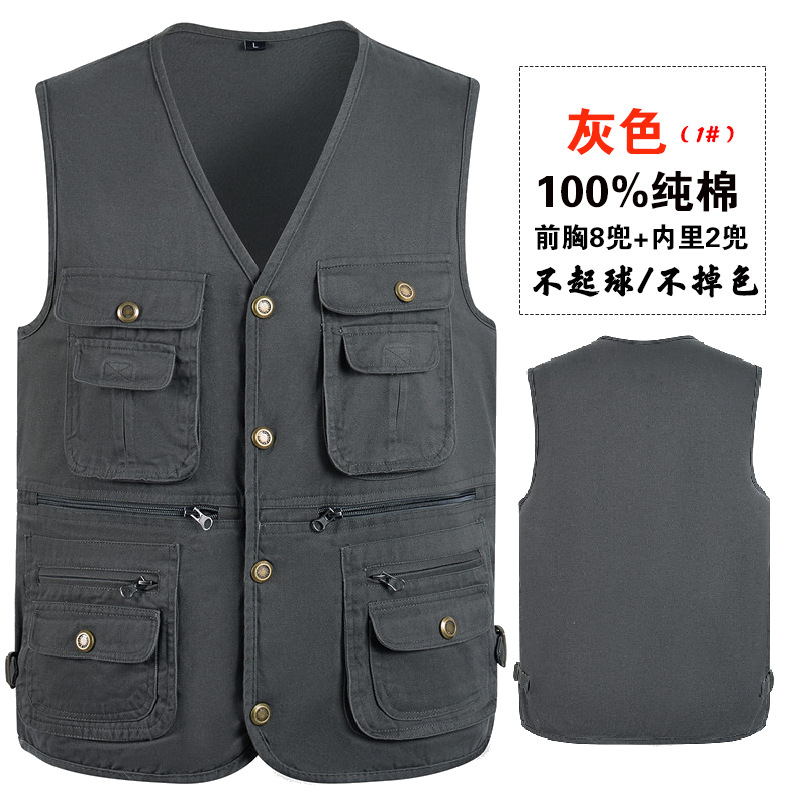 Exportación de comercio exterior chaleco negro de primavera y otoño para hombres con logotipo de impresión de bolsillo al por mayor de 300 jin chaleco clip