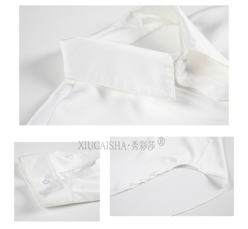 Boyfriend-Style White Shirt Nightgown, Loose Long-Sleeve Polyester Sleepwear, One Size — detail image 19