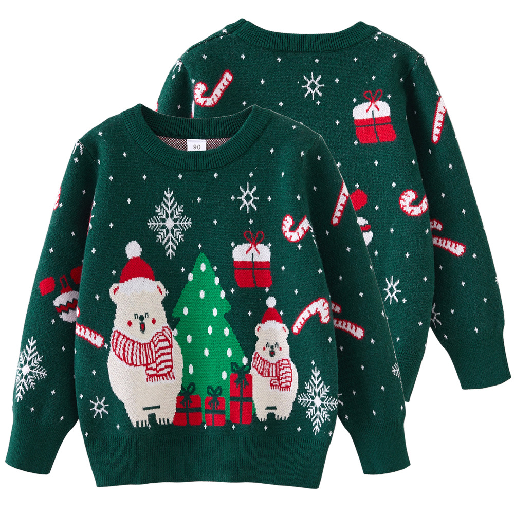 Navidad 2023 Otoño e Invierno jacquard suéter para niños cuello redondo Jersey niños y niñas suéter de fondo entrega de una pieza