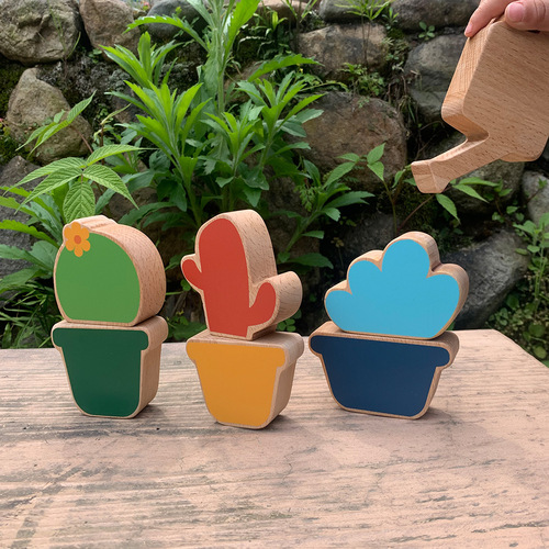 Young children's science and education puzzle building potted building blocks Jenga baby color recognition matching interesting wooden toys