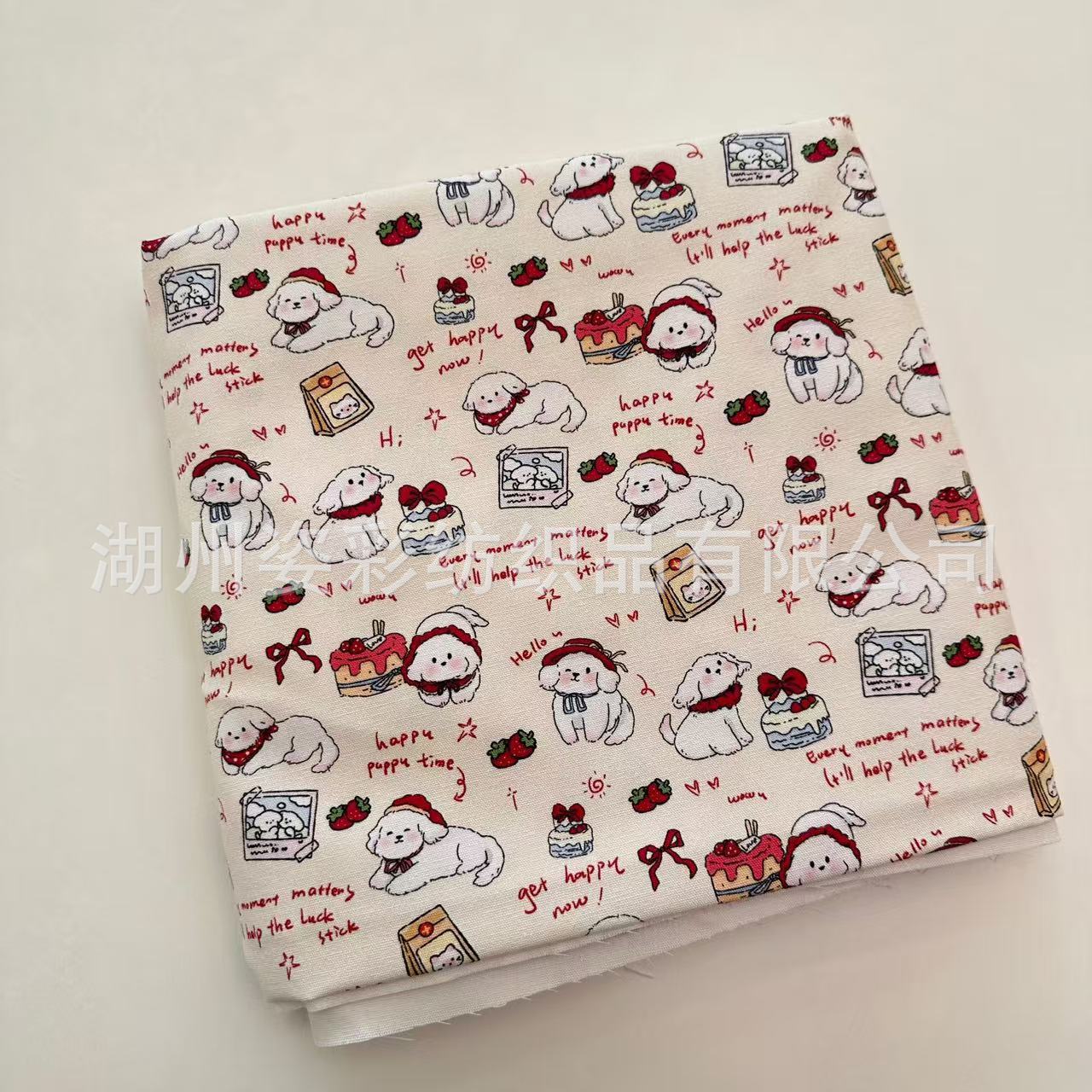 全棉帆布数码印花  红色新年款围巾小狗  宠物窝地毯服装手工