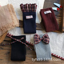 新款儿童袜子秋冬女童中筒袜组合格子花边小腿袜精梳棉袜宝宝袜子