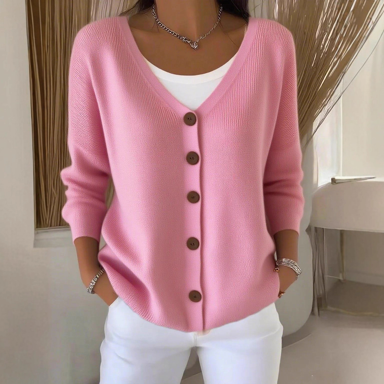 demi-season solid color cardigan for leisure