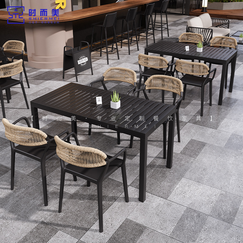 Terrace Outdoor Courtyard Dining Table and Chair Combination Cafe Milk Tea Shop Barbecue Shop Outdoor Leisure Table and Chair Set Commercial