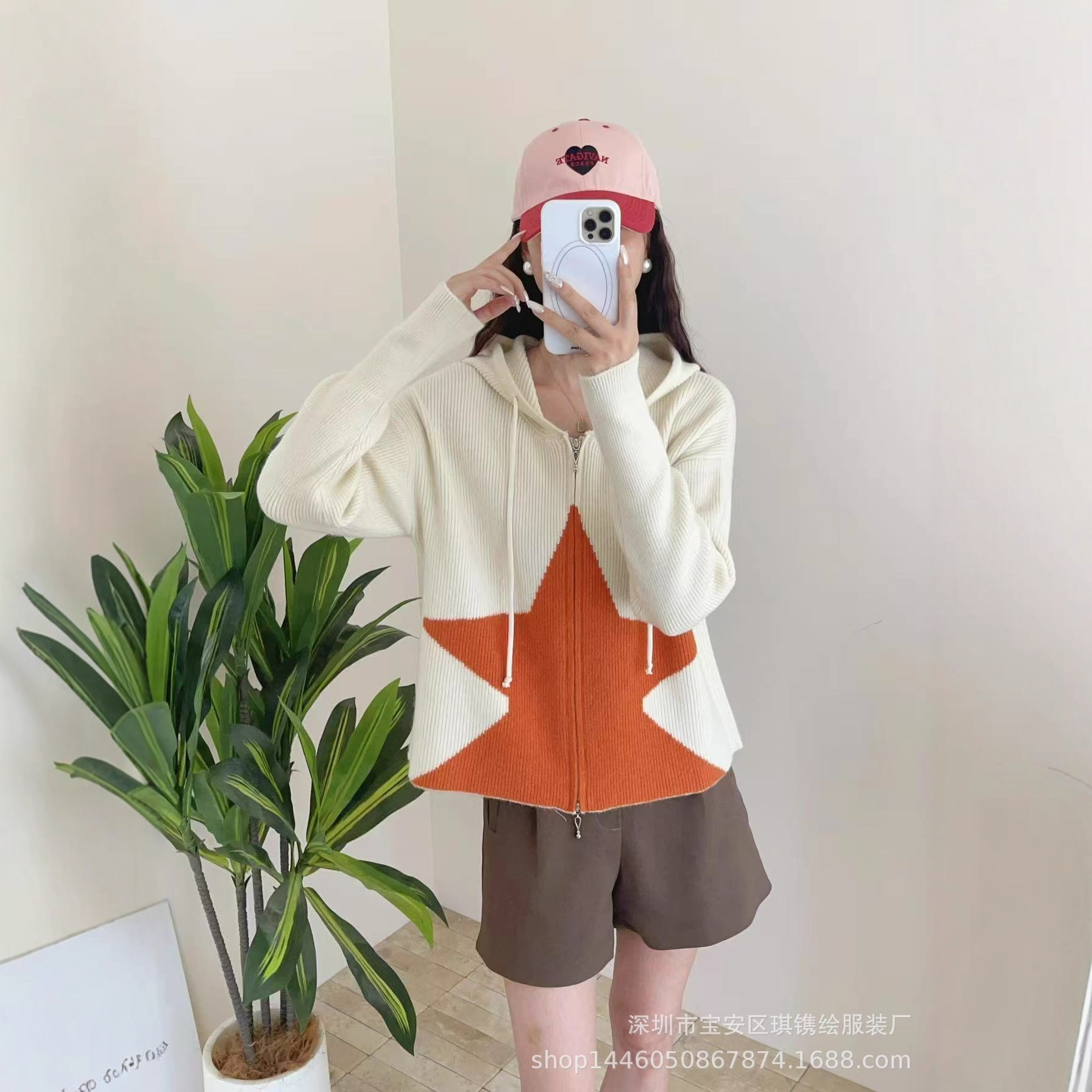 琪镌绘制秋冬新款连帽开衫女装拉链休闲外套宽松加厚毛衣针织帽衫