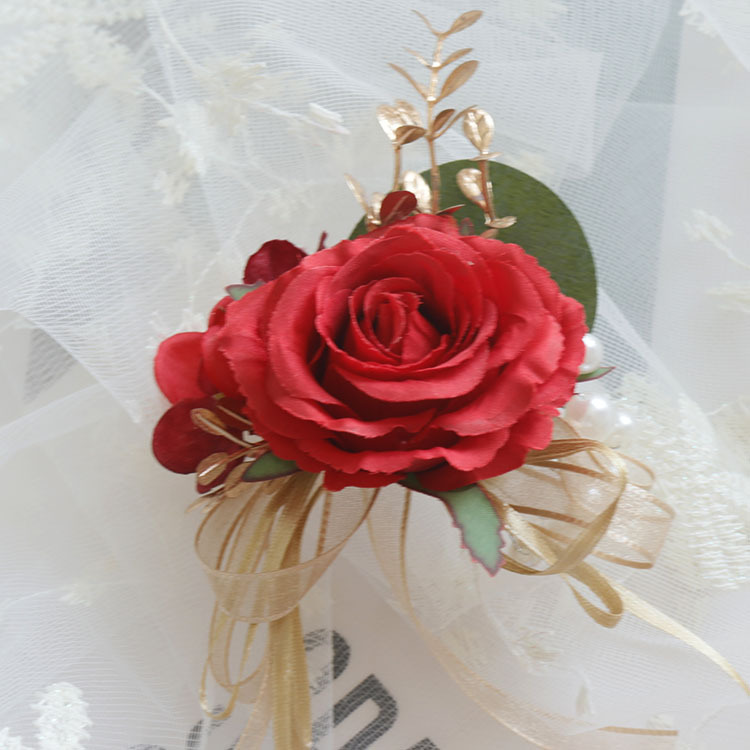 芸涵閣XS198シミュレーション花胸花手首花ビジネス祭り式襟花森系結婚式用品赤|undefined