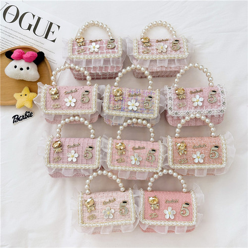 Princess Little Fragrance Chain Bag, Baby Pearl Accessory, Handheld Bag, Trendy Children's Cute Bow Girl Shoulder Bag