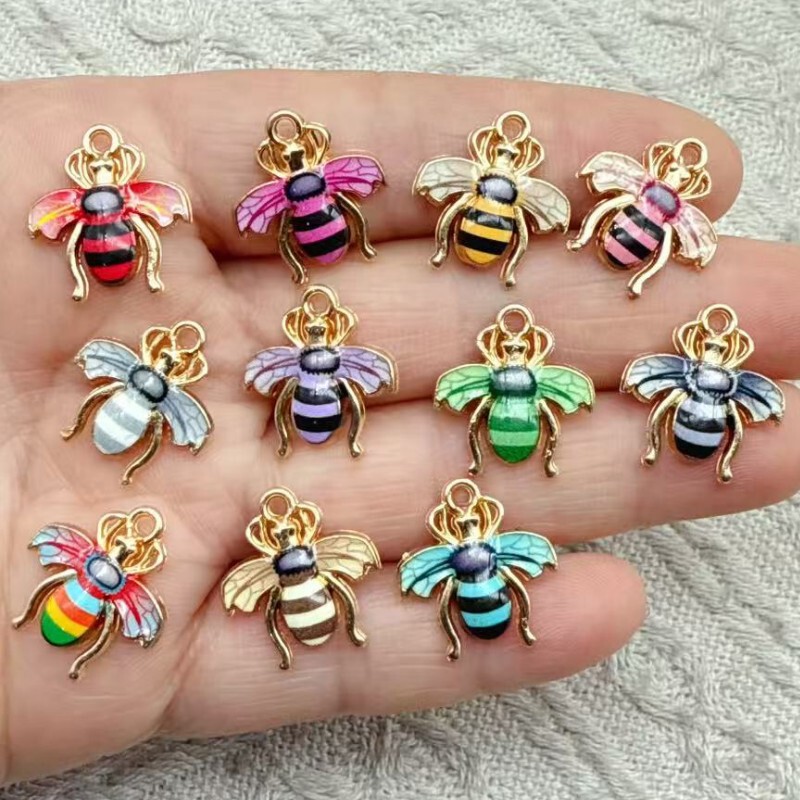 Cross-Border Hot-Selling DIY Jewelry Accessories Cartoon Colorful Printed Bee Small Pendant Bracelet Charms Accessories