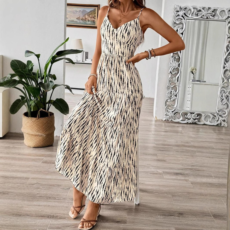 Holiday Women's Bohemian Belt Spaghetti Stitching Dress Beach Holiday suit Women Summer Long Dress