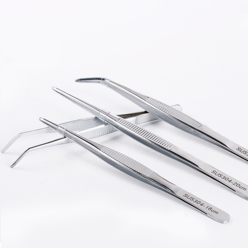 48cm stainless steel tweezers round head extended toothed tweezers fish tank aquatic plant dressing tool clip anti-slip elbow tweezers