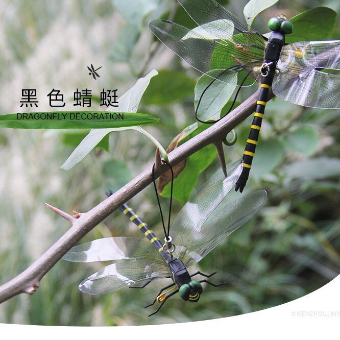 Black Hanging Decoration Large Dragonfly Ornament Hanging Rope Outdoor Physical Outdoor Insect Repellent Realistic Dragonfly Curtain with Pin Style