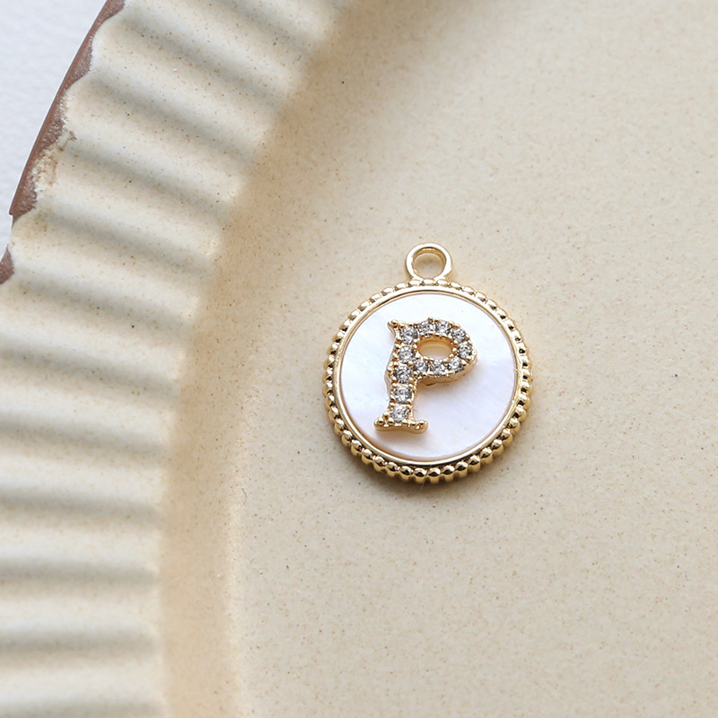 3g Weight Shell, Zircon Inlay Material Charms, Jewelry Accessories Classification 1 Piece Quantity Copper Material Round, Letter Pattern Plating, Inlay Design Simple Style Style 1 Piece Copper Shell Zircon Round Letter 22