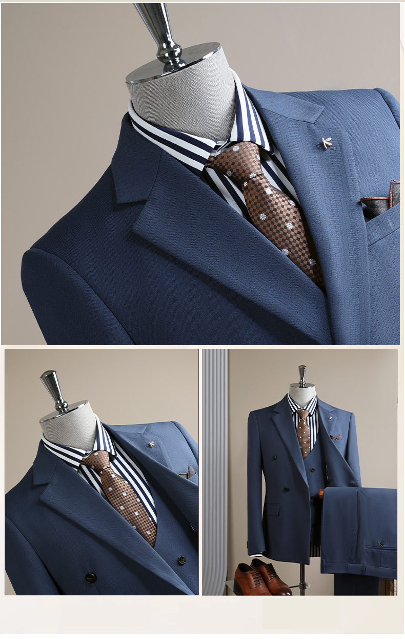 Men's Slim Fit Double Breasted Black Suit Professional Jacket_voghion.com