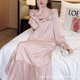 French Style Lace Princess Style Ice Silk Nightgown Women's Spring and Autumn Retro Palace Style Pink Pajamas Sweet Home Clothes for Summer