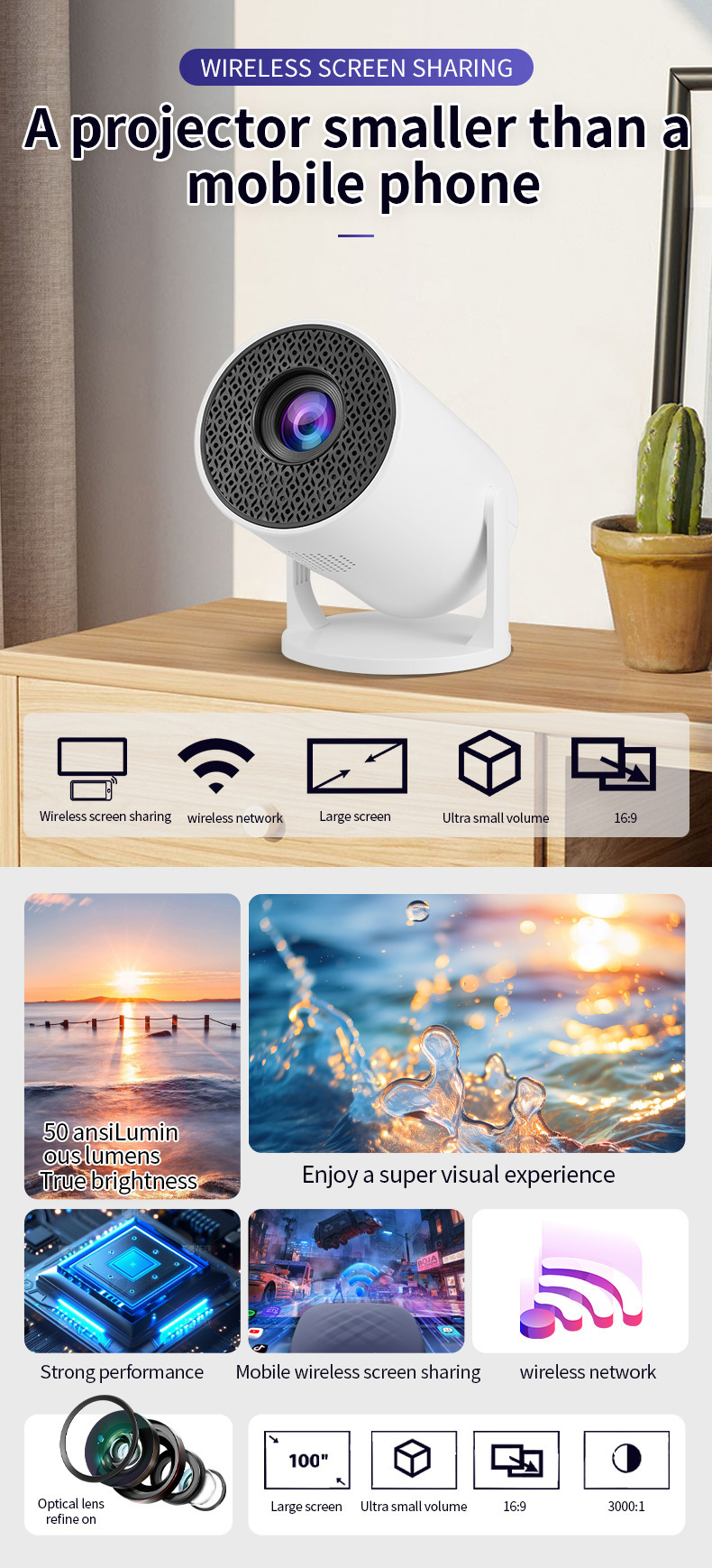 M5PRO Sınır Ötesi Yeni Ürün Ev Tipi Mikro Taşınabilir Mini Projektör HD Ev Kablosuz Kablolu Kompakt Telefon