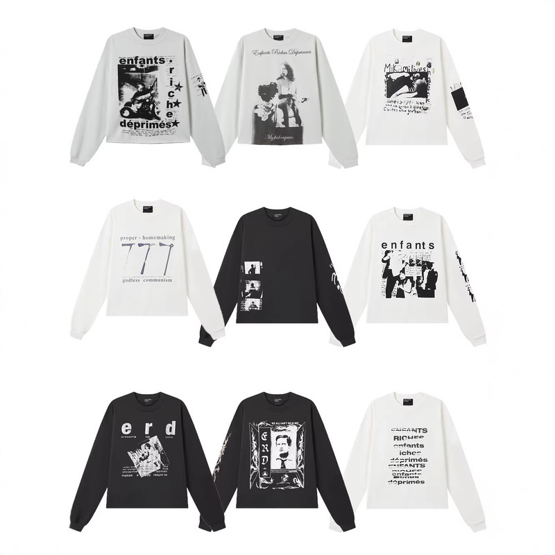 American-Style Erd Melancholic Rich Kid Fashion Brand Cleanfit Long-Sleeve Vibe High Street T-Shirt with Rolled Hem, Couple's Style American-Style Erd Melancholic Rich Kid Fashion Brand Cleanfit Long-Sleeve Vibe High Street T-Shirt with Rolled Hem, Couple's Style