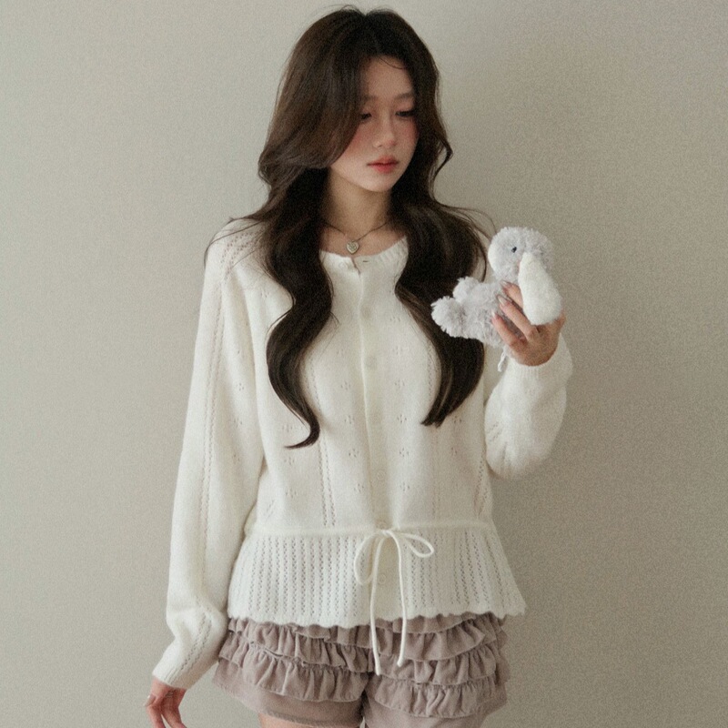 Light Cream Design Strappy Knitwear for Women 2025 Autumn and Winter New Sweet Age-Reducing Waist Long-Sleeved Top Light Cream Design Strappy Knitwear for Women 2025 Autumn and Winter New Sweet Age-Reducing Waist Long-Sleeved Top