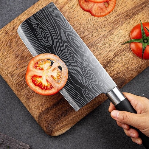 Home Stainless Steel Damascus Pattern Laser Engraved Chef's Knife, Slicing and Bone Cutting Set, Complete Kitchen Knife Gift Set