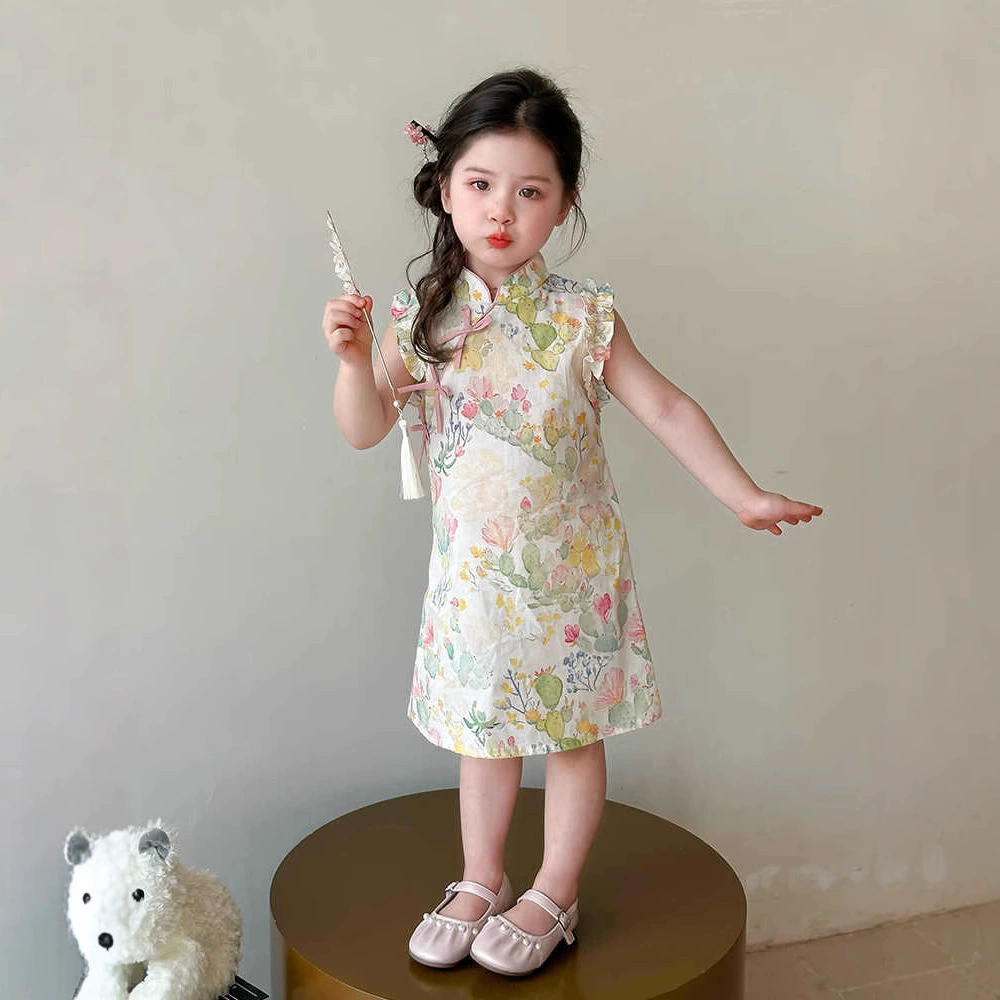 Летнее cheongsam детское национальное платье Tang тонкий 2025 новый ребенок летнее платье Hanfu 6705