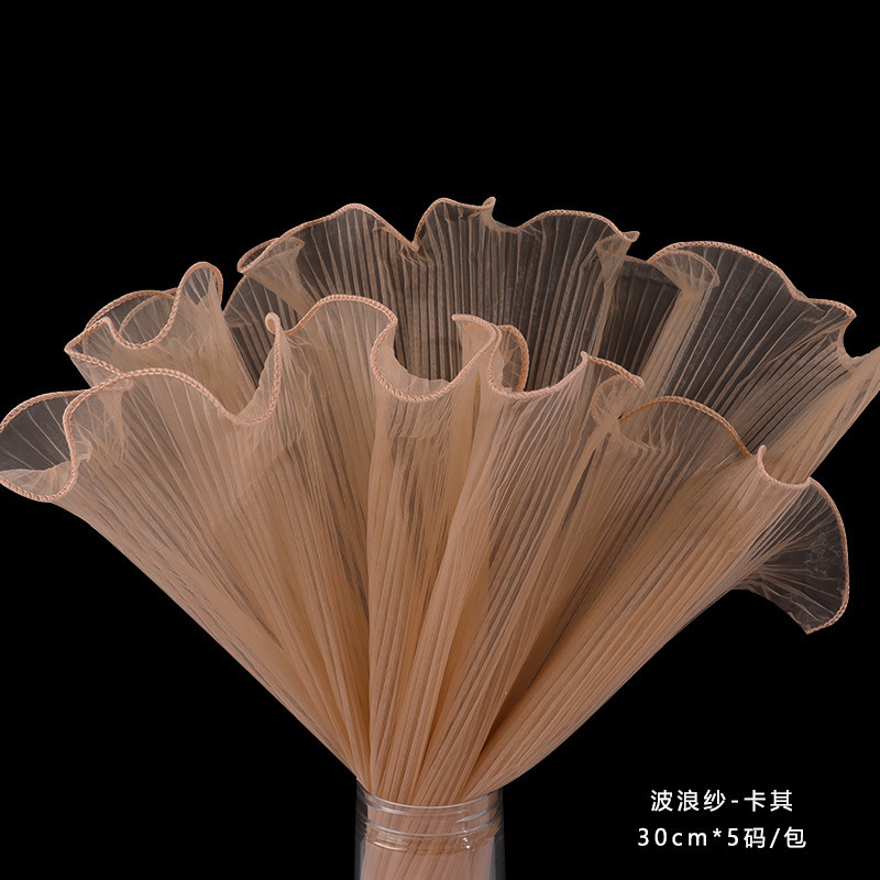 Hilo de onda bilateral plisado hilo de onda perla simple estilo Chanel ramo forro de flores papel de embalaje de flores de malla