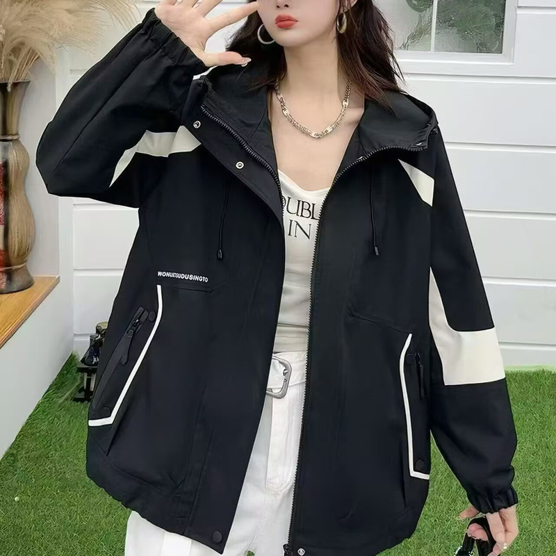 美式复古撞色拼接冲锋衣外套女2025秋季新款时尚百搭显瘦夹克上衣|undefined