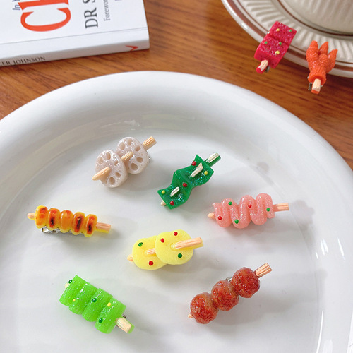 Funny and interesting skewers hot pot hairpin barbecue cute girl heart duckbill clip simulation food broken hairpin hairpin