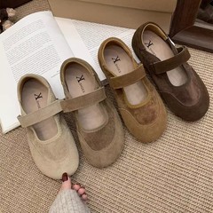 厚底スエードシューズ女性のための 2025 春夏新韓国スタイルレトロおばあちゃんの靴ベルクロ付きメリージェーンシューズ