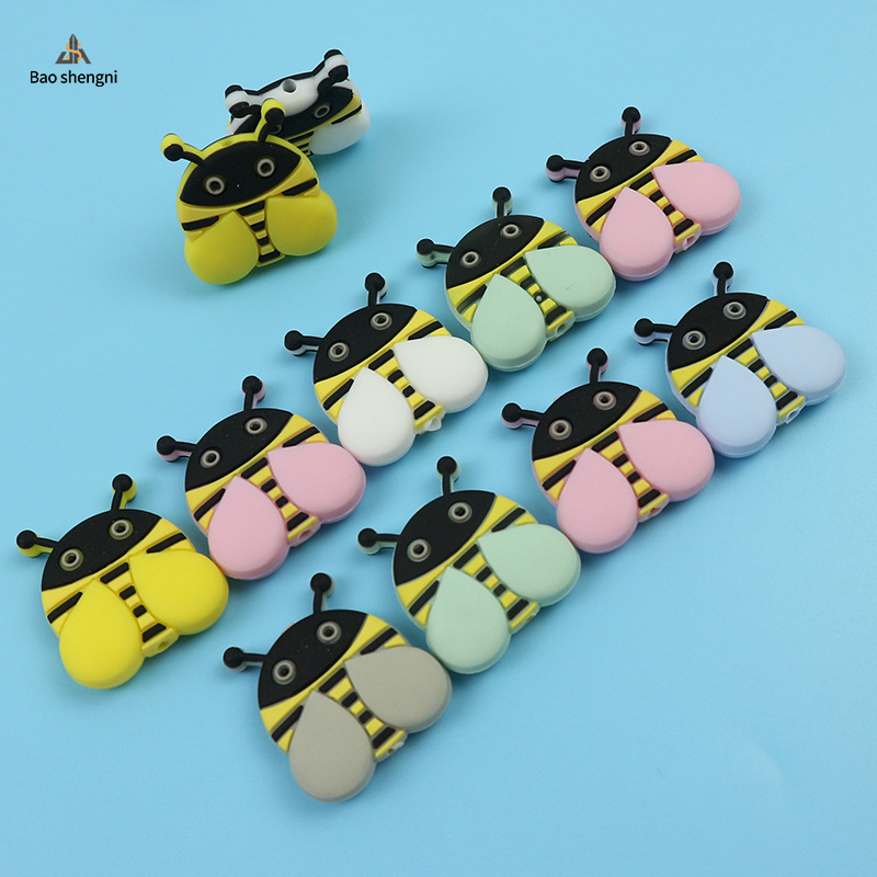 Ventas directas de fábrica al por mayor de silicona bricolaje cadena de chupete cuentas de abeja cuentas de mordedor para bebés cuentas sueltas accesorios de cuentas