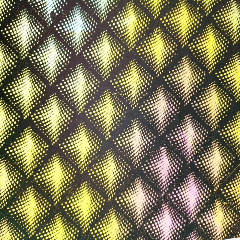 七彩菱形格子网时尚反光布炫彩反光印花布连衣裙休闲服装反光面料