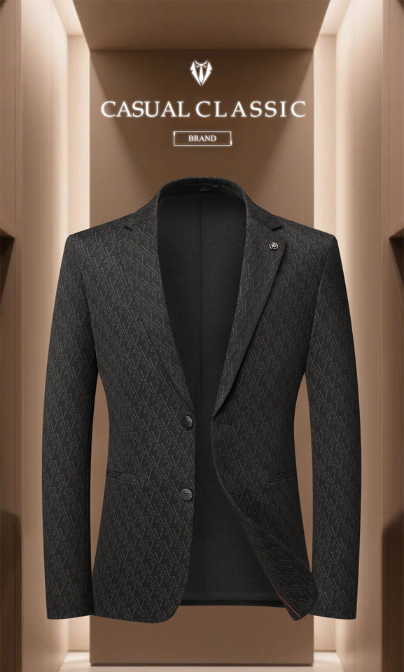Áo vest nam dày dặn dài tay dáng ôm, dệt kim họa tiết chìm, chống nhăn, cổ vest một hàng hai cúc — Đen xám chi tiết 1