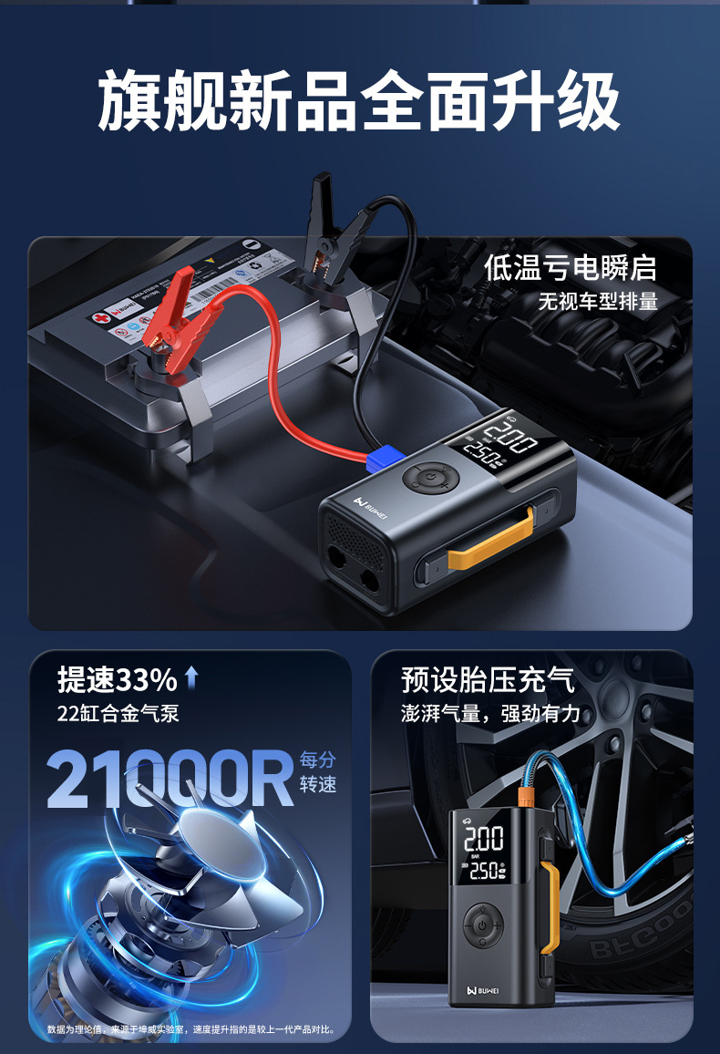 【Qs213】Buwei Inflatable Air Pump Emergency Jump Starter Power Supply Inflatable All-In-One Device with Electric Ignition